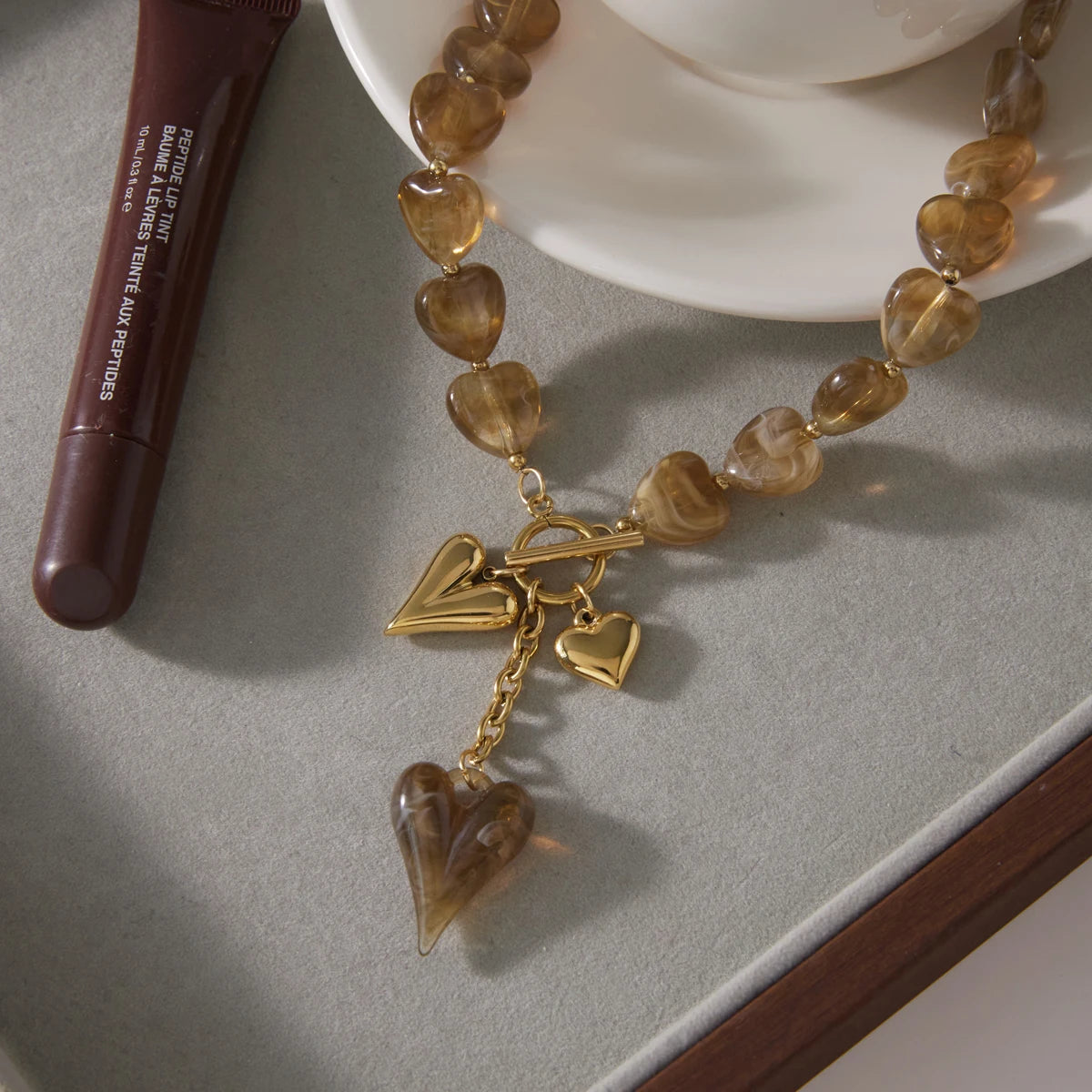 Chic Chunky Resin Heart Pendant Necklace