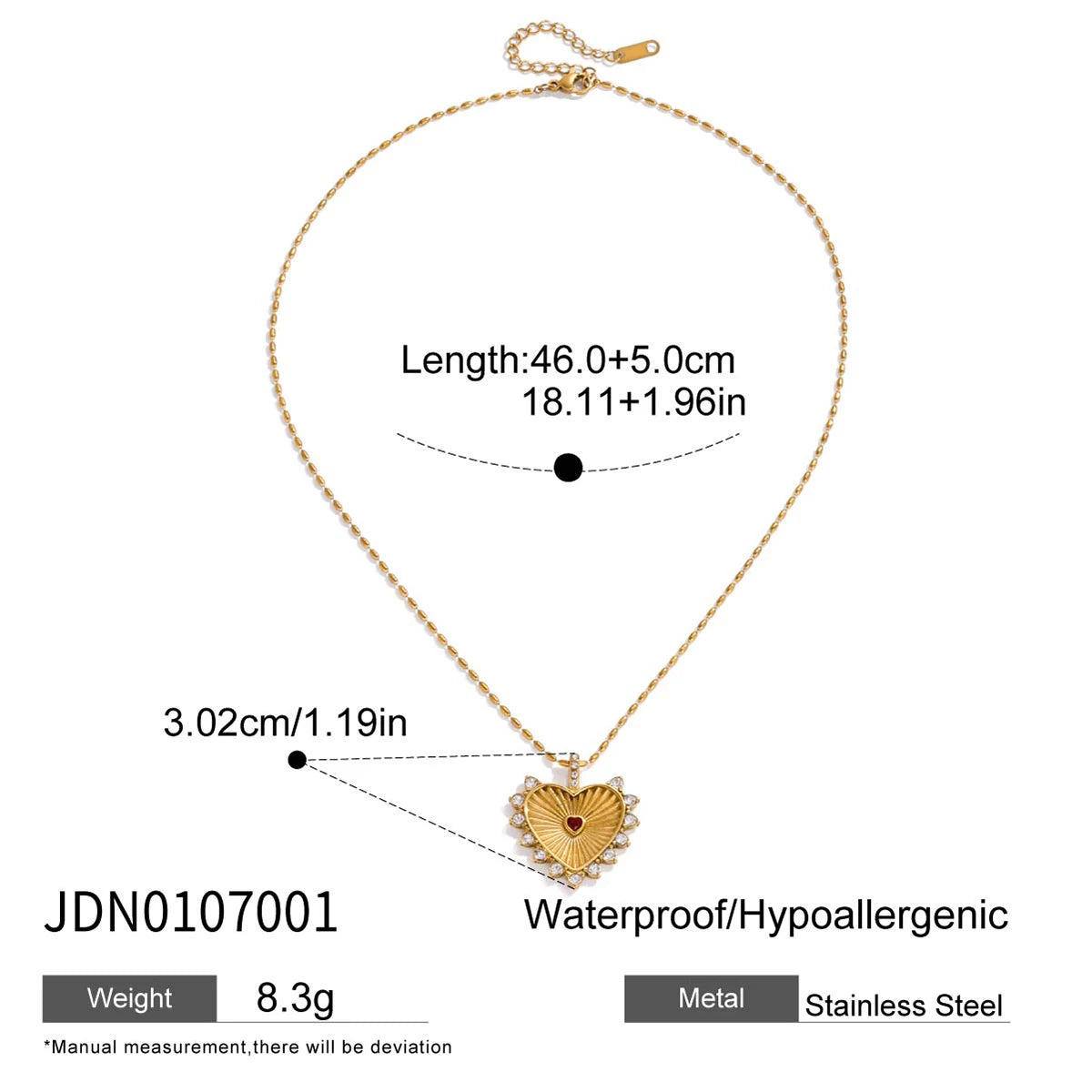 White Zirconia Threaded Heart Pendant Necklace