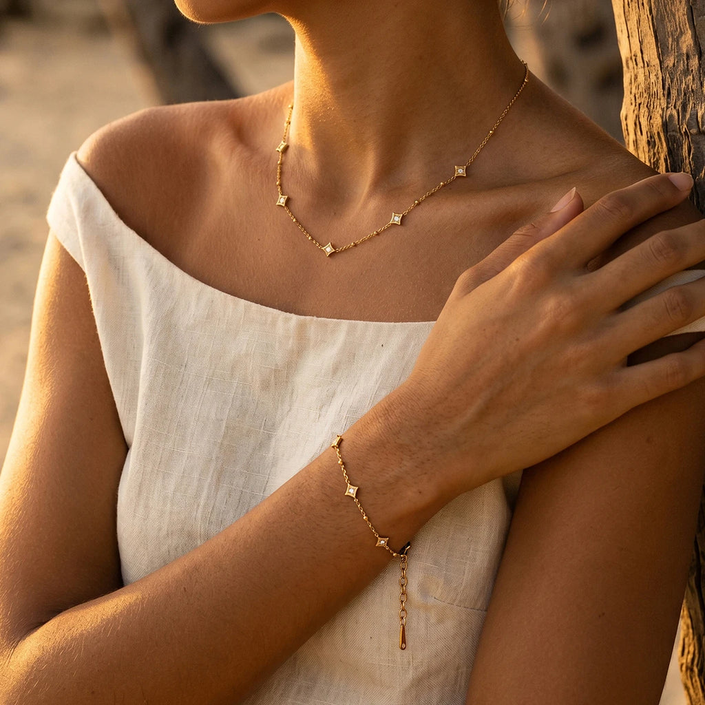 Zircon Star Necklace Bracelet And Necklace