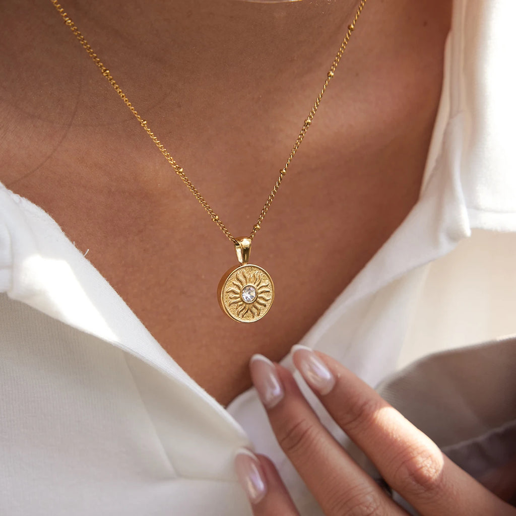 Moon Star Sun Double Side Pendant Necklace