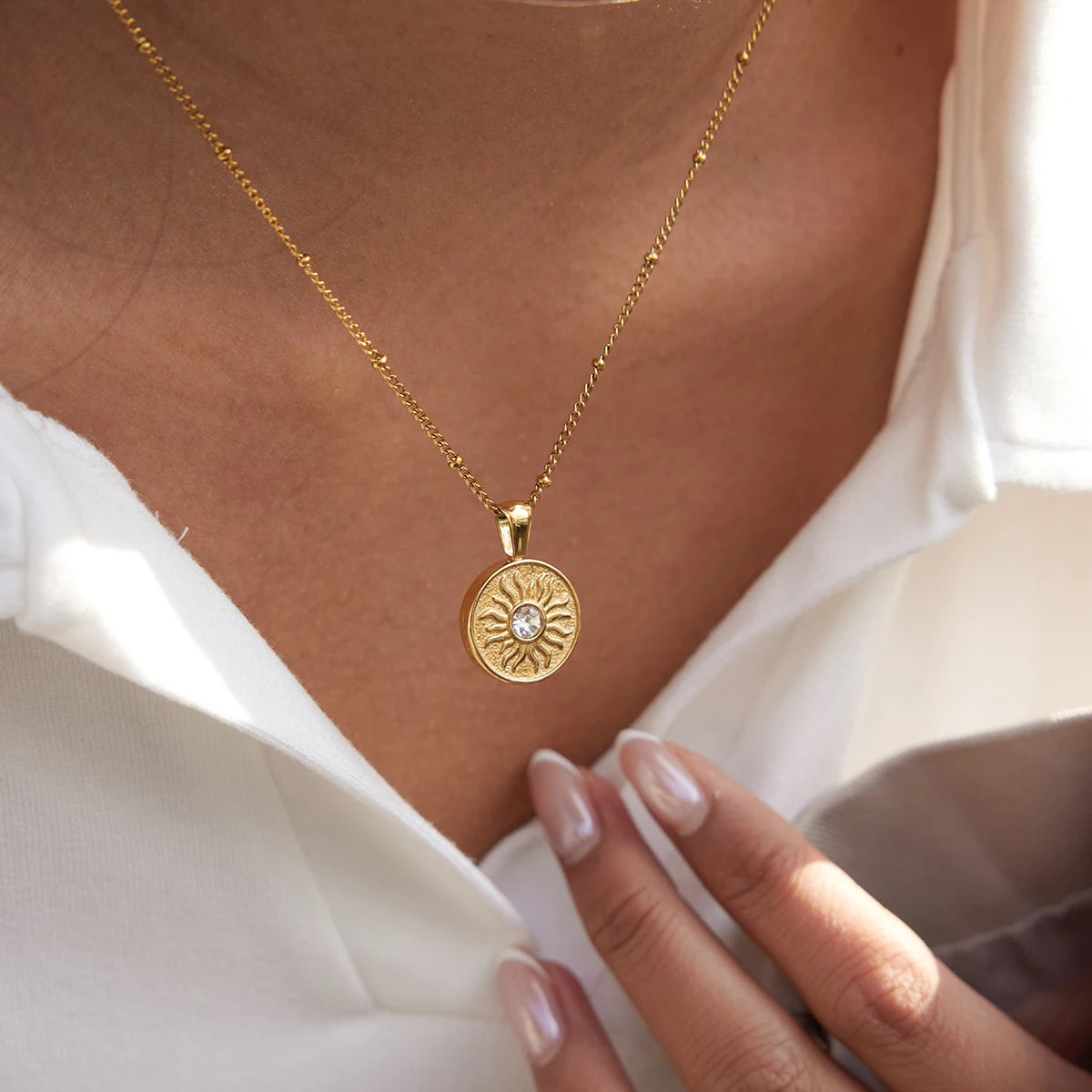 Moon Star Sun Double Side Pendant Necklace