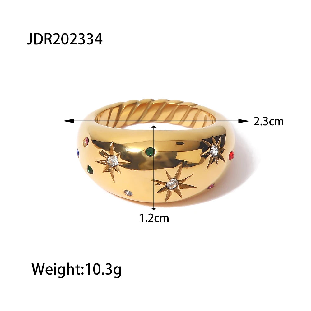 Gold Color Geometric Stainless Steel Smooth Chubby Star Rings
