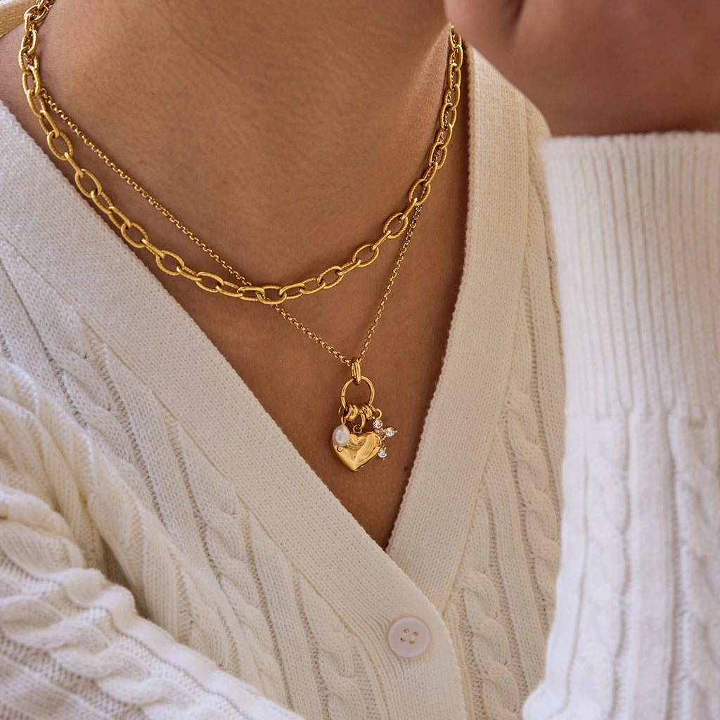 Freshwater Pearl Cross Heart Pendant Necklace