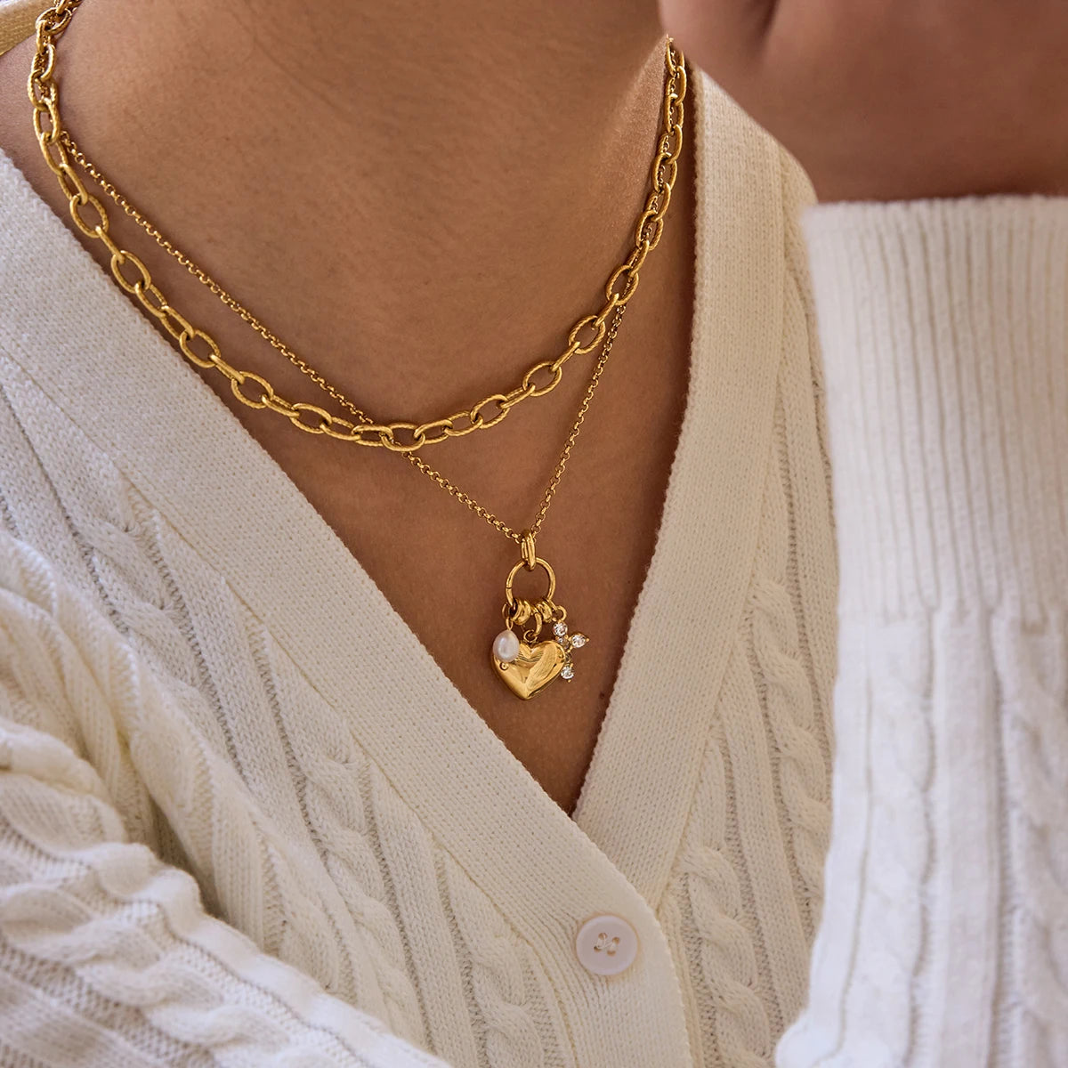 Freshwater Pearl Cross Heart Pendant Necklace
