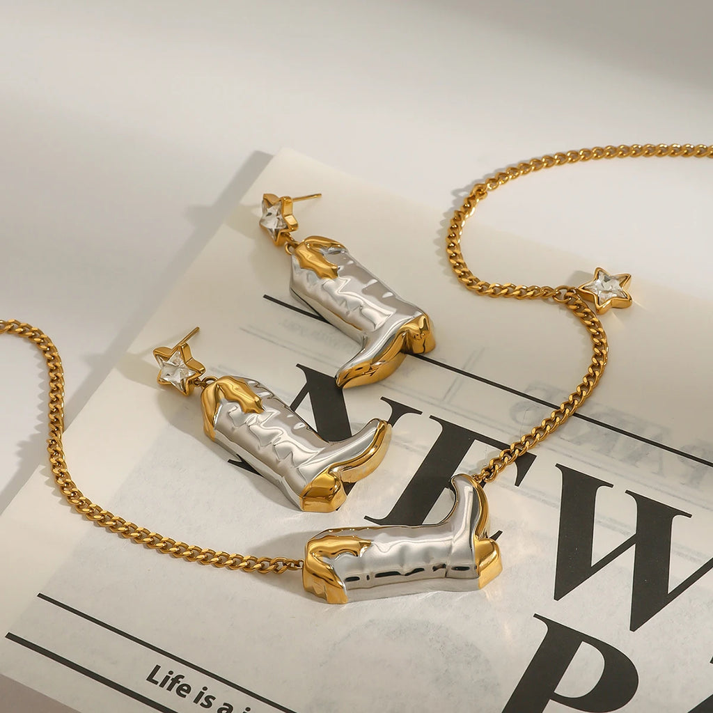 Cowboy Boot Earrings And Necklace