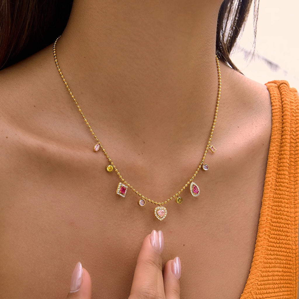 Multicolor Geometric Zircon Pendant Necklace