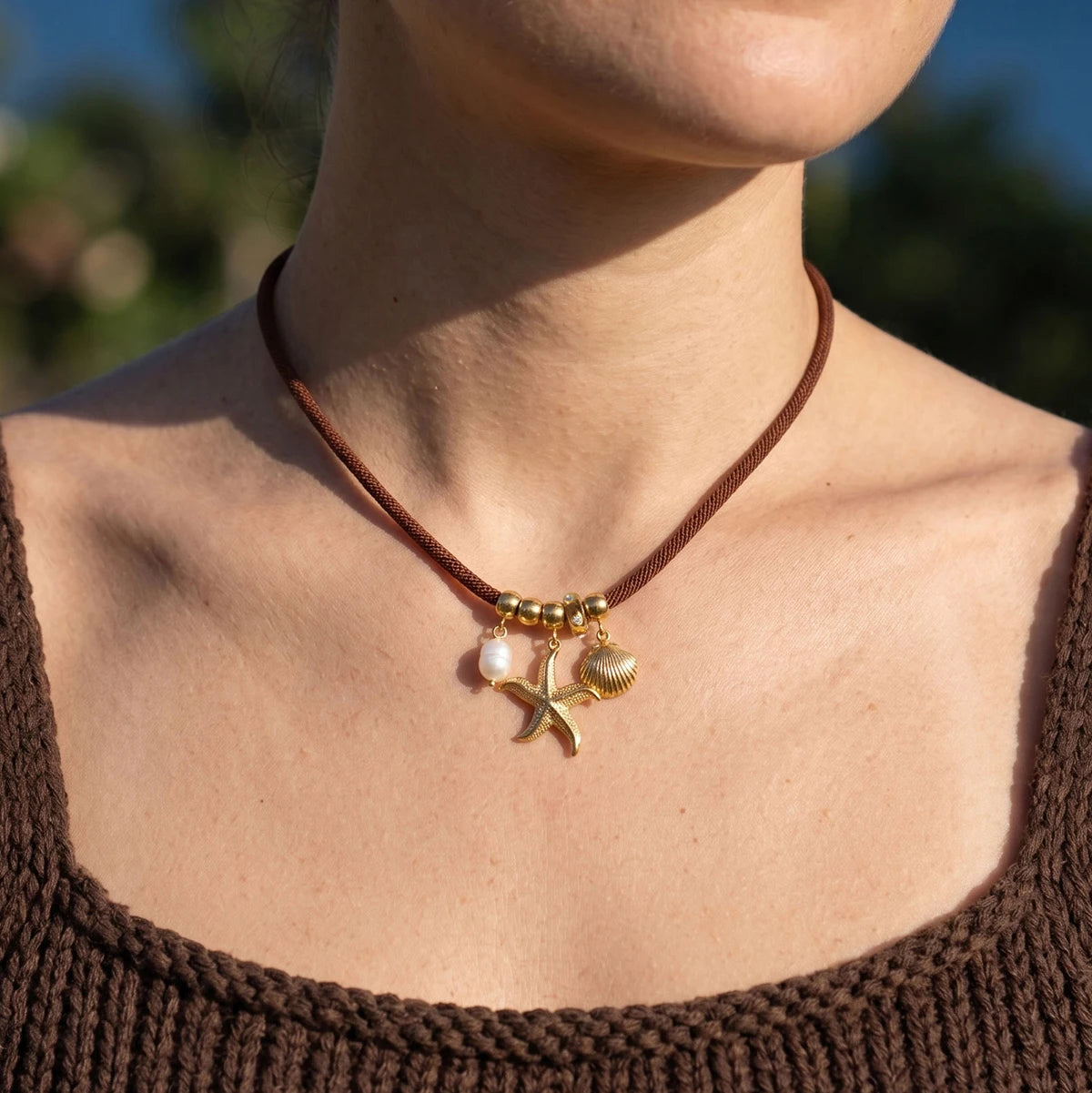 Starfish Shell Pearl Pendant Necklace