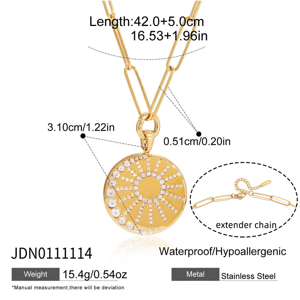 Minimalist Full Crystal Moon Sun Pendant Necklace