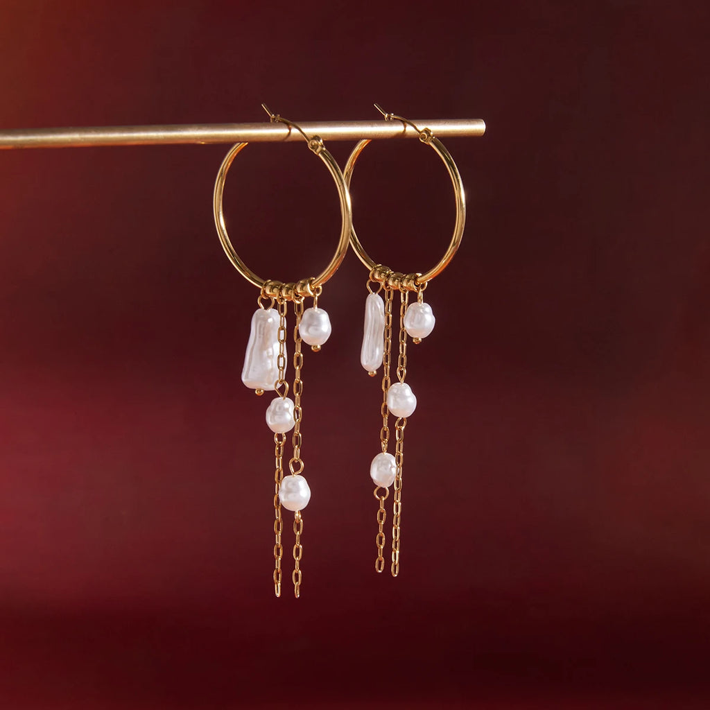 Elegant Baroque Pearl Long Tassel Earrings