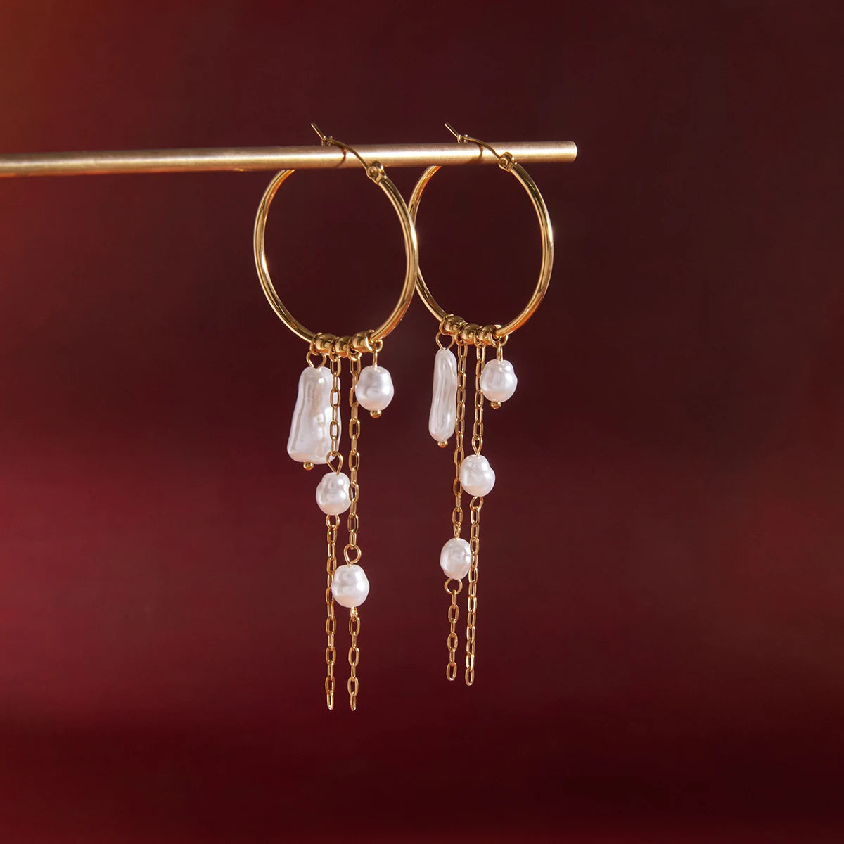 Elegant Baroque Pearl Long Tassel Earrings
