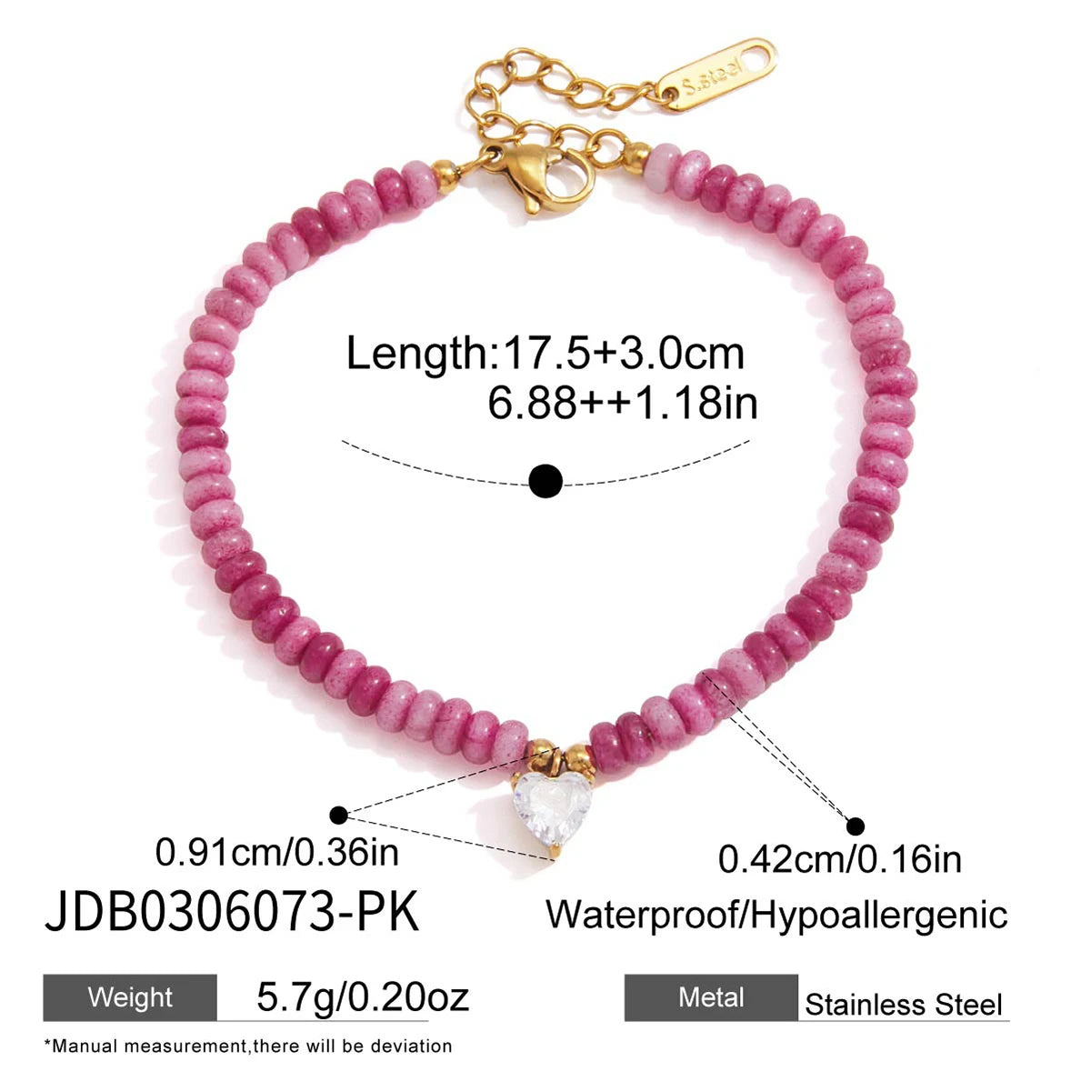 Chic Colored Natural Stone Zircon Pendant Bracelet