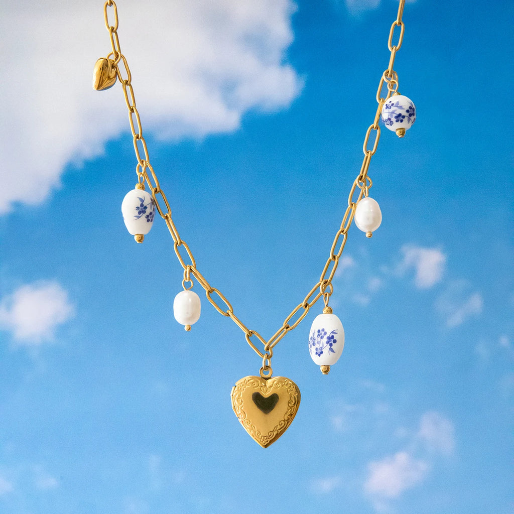 Love Heart Imitation Pearl Pendant Necklace