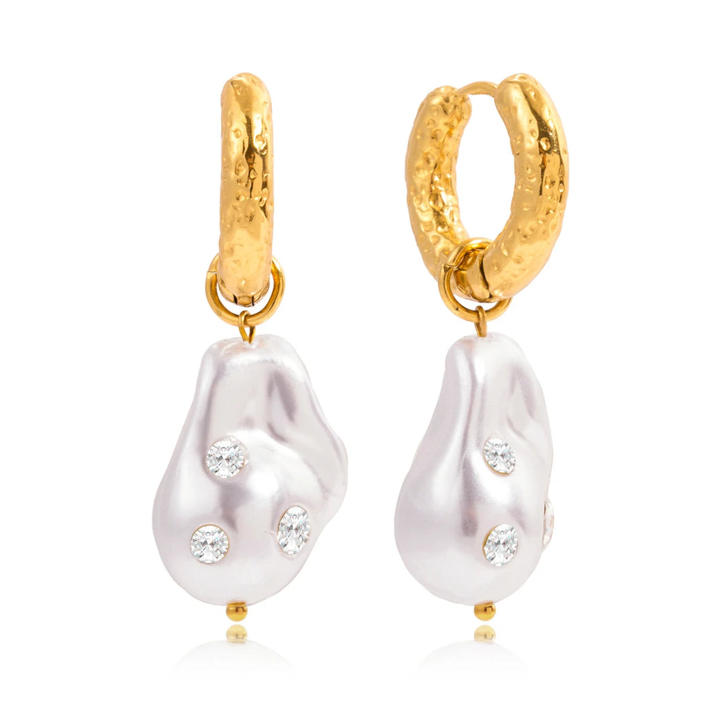 Elegant White Zircon Baroque Pearl Earrings