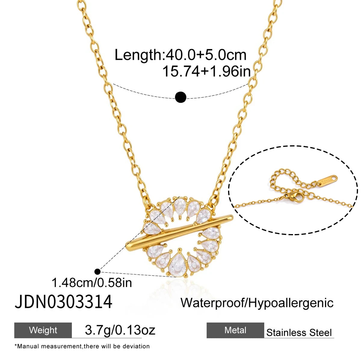 Zircon Round Pendant Drop Necklace