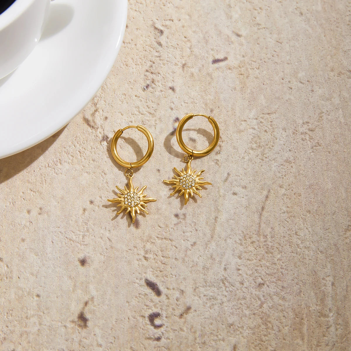 White zirconia sun earrings