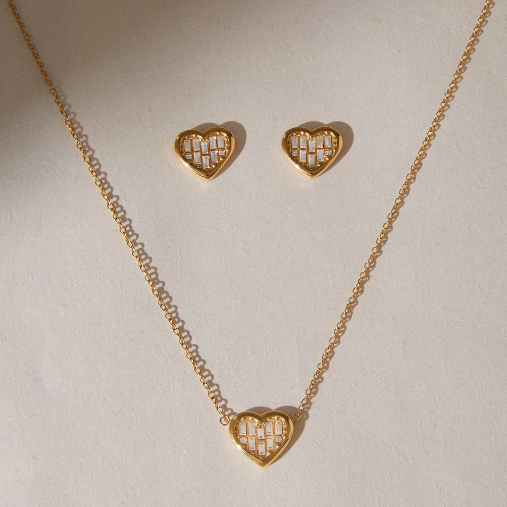 Heart Zircon Necklace And Earring Set