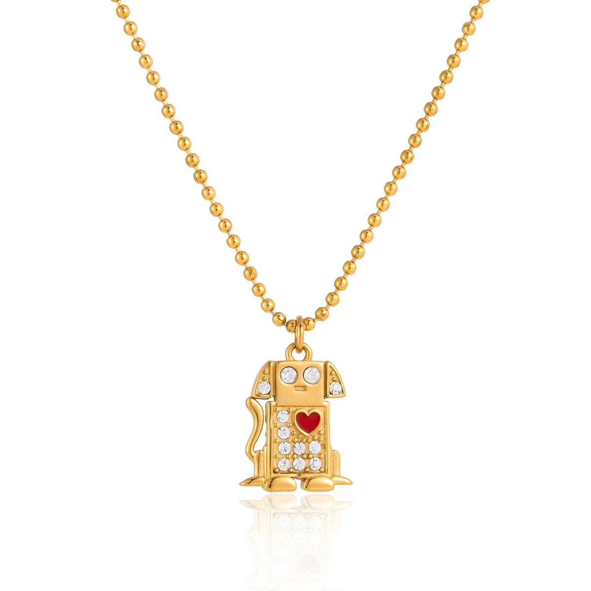 Cute Oil Drip Red Heart Crystal Dog Pendant Necklace
