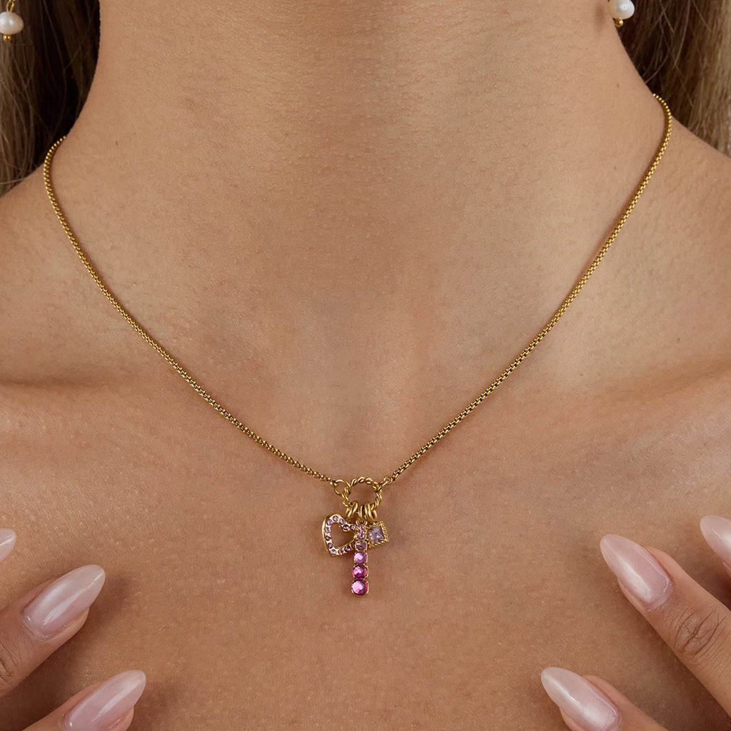 Pink Zirconia Heart Pendant Necklace