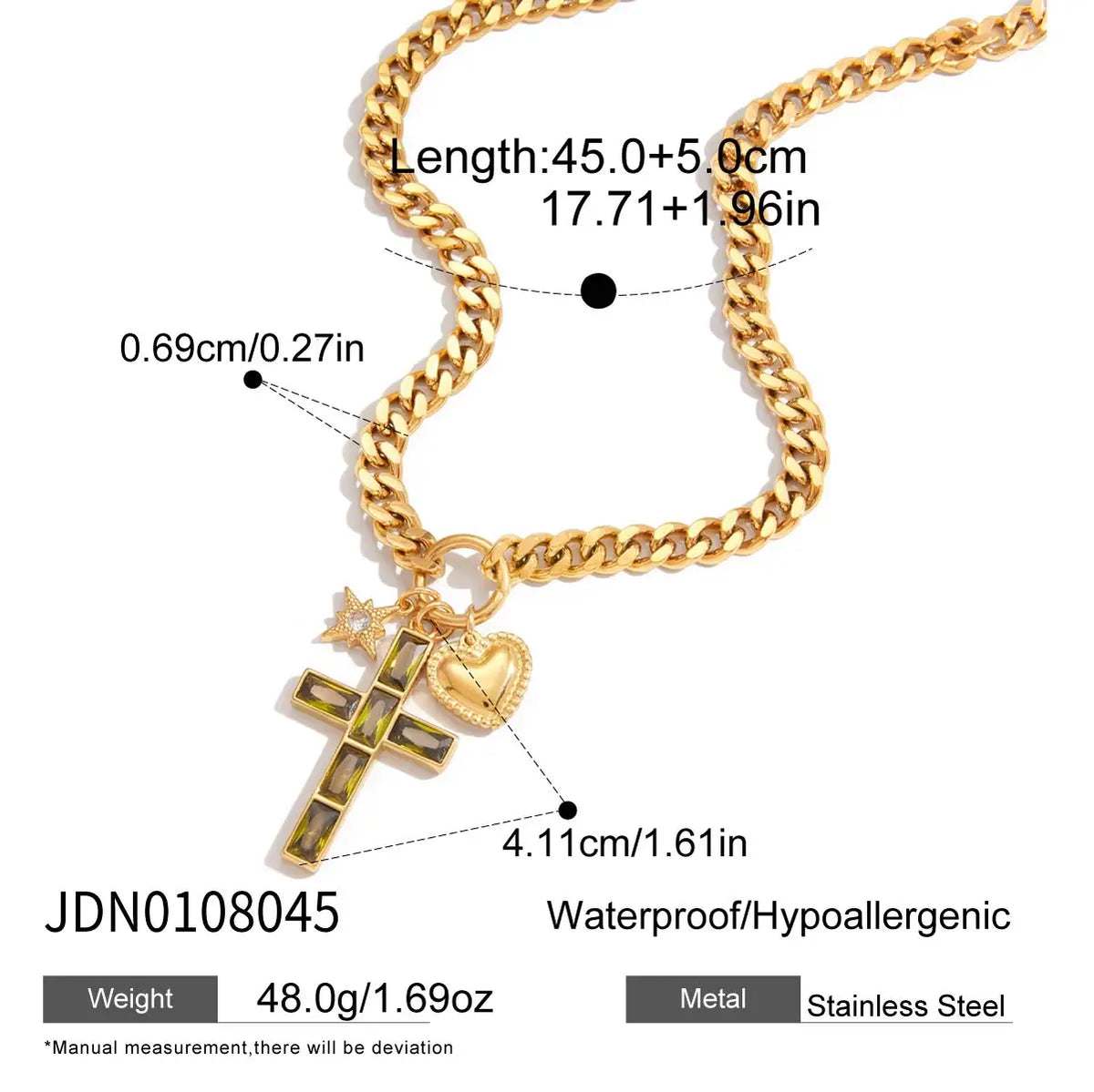 Classic Heart Zircon Star Cross Pendant Necklace