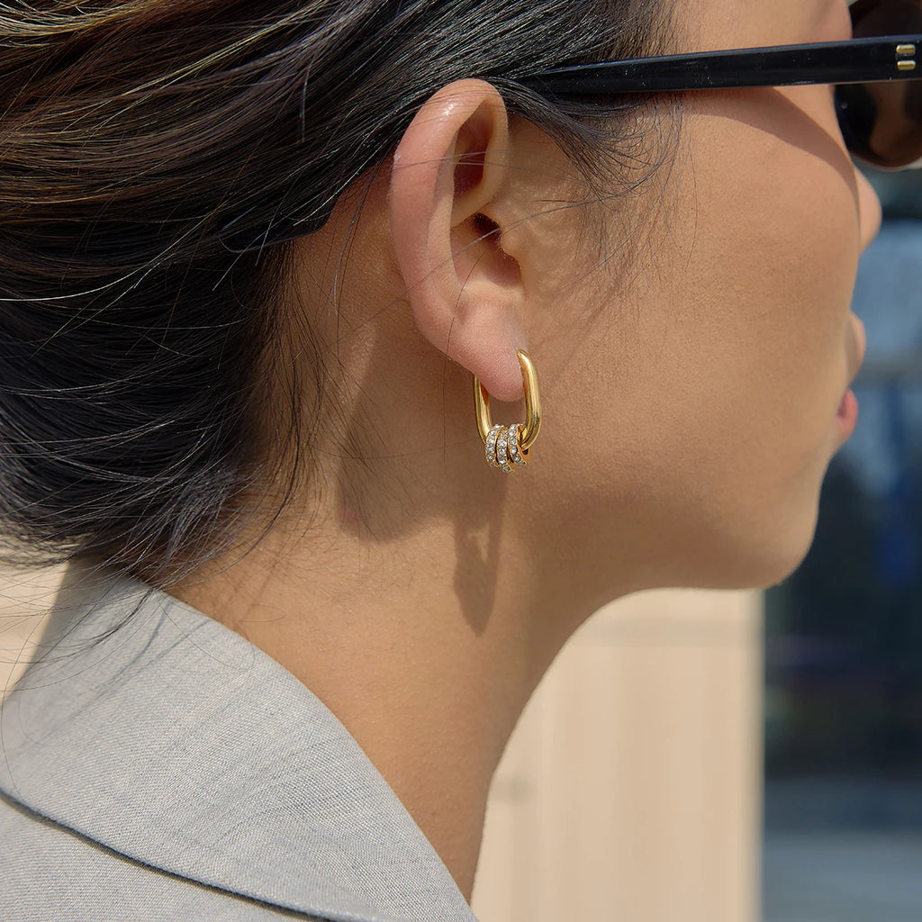 Crystal Circle U Shape Clip Earrings