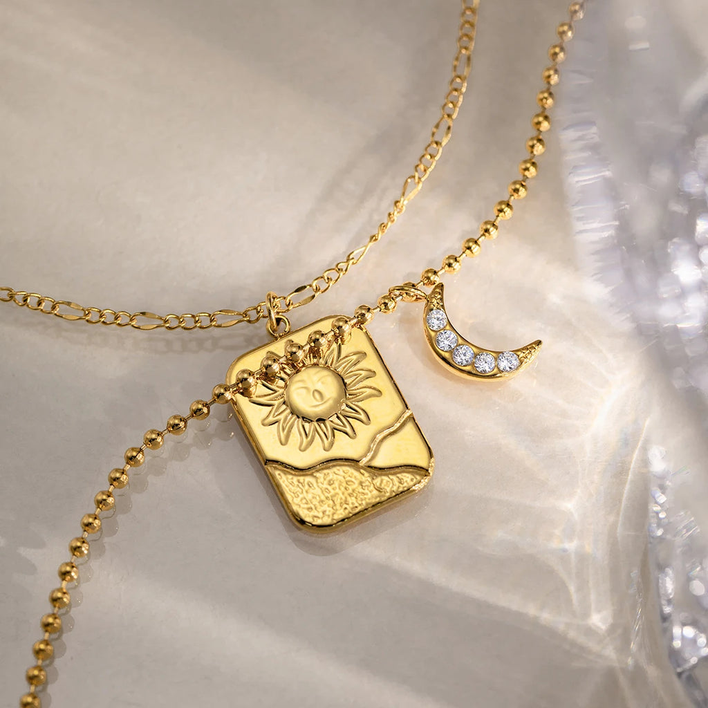 Classic Moon Sun Pendant Necklace
