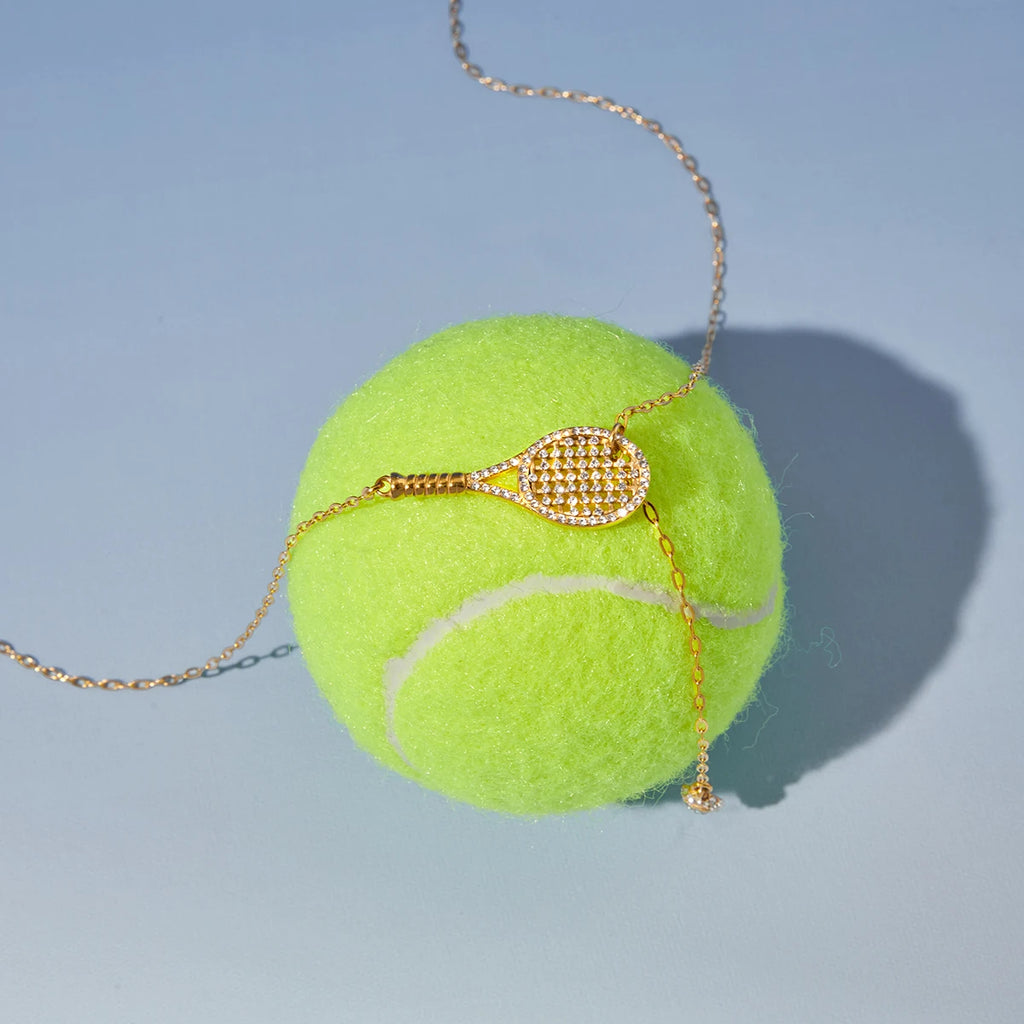 Sporty Zircon Tennis Racket Pendant Necklace