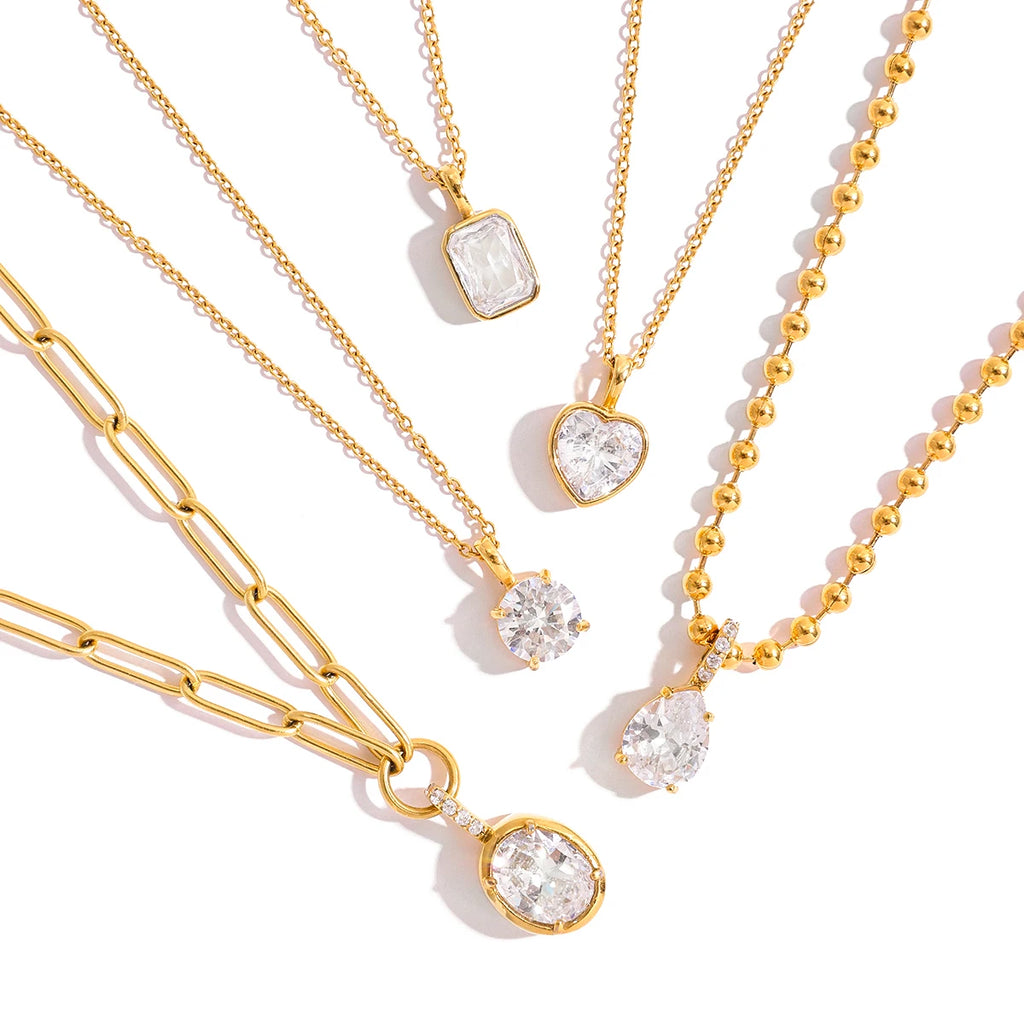 Round Heart Water Drop Oval Zircon Pendant Necklace