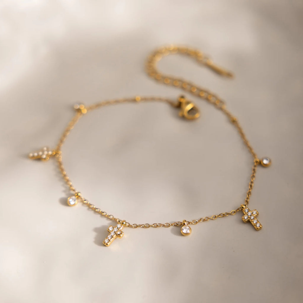 Delicate Cross Round Zircon Pendant Bracelet