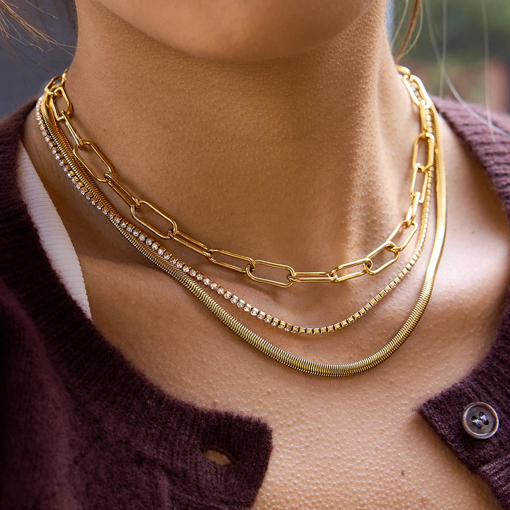 Minimalist Tennis Link Paperclip Snake Chain Necklace