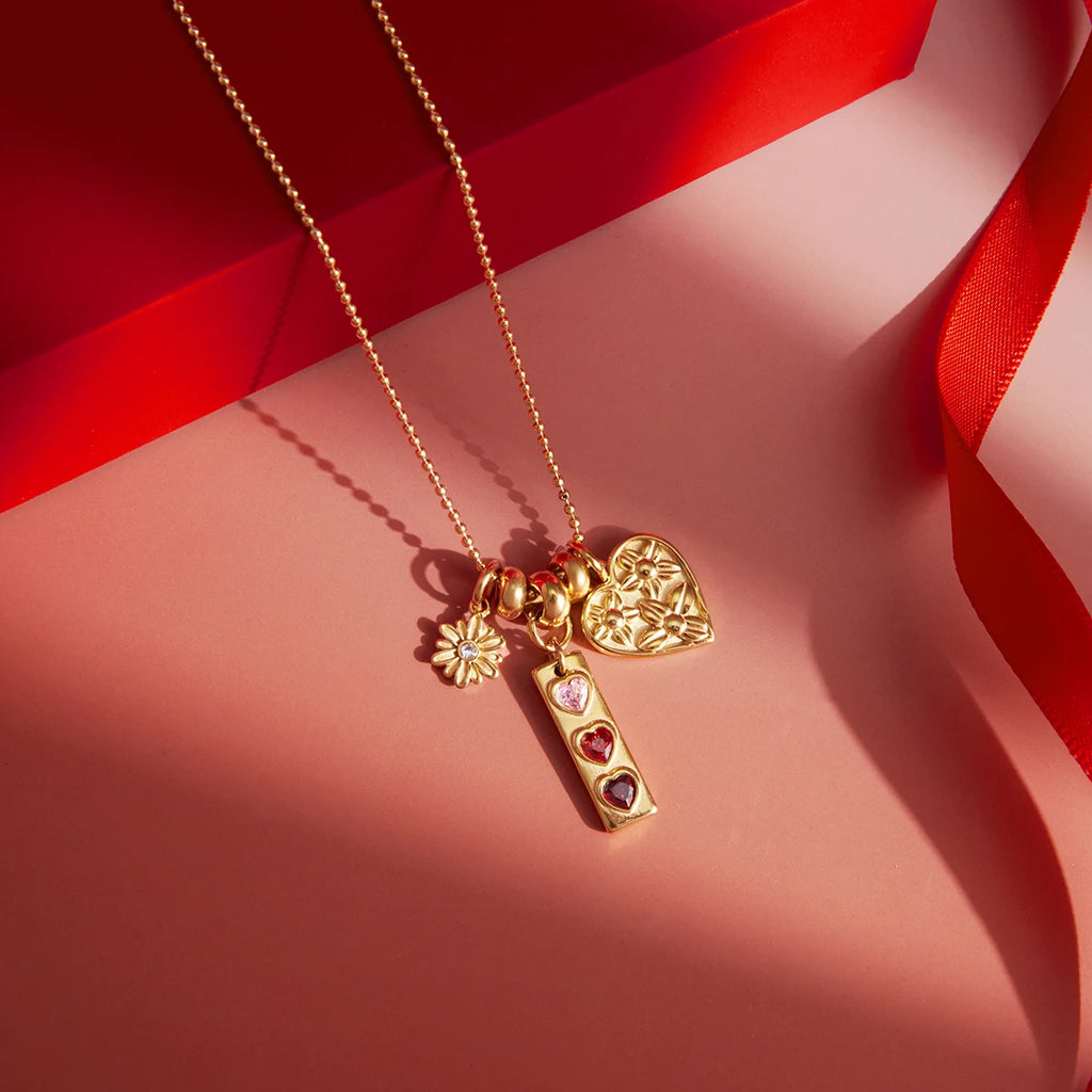 Romantic Red Pink Zircon Heart Pendant Necklace