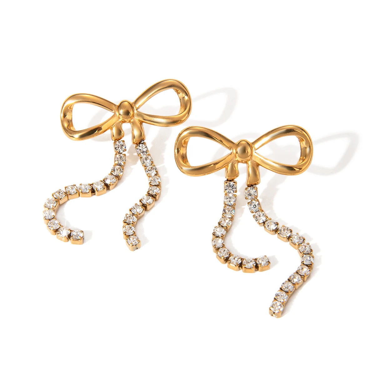 Bowknot Hanging Rhinestone Chain Earrings