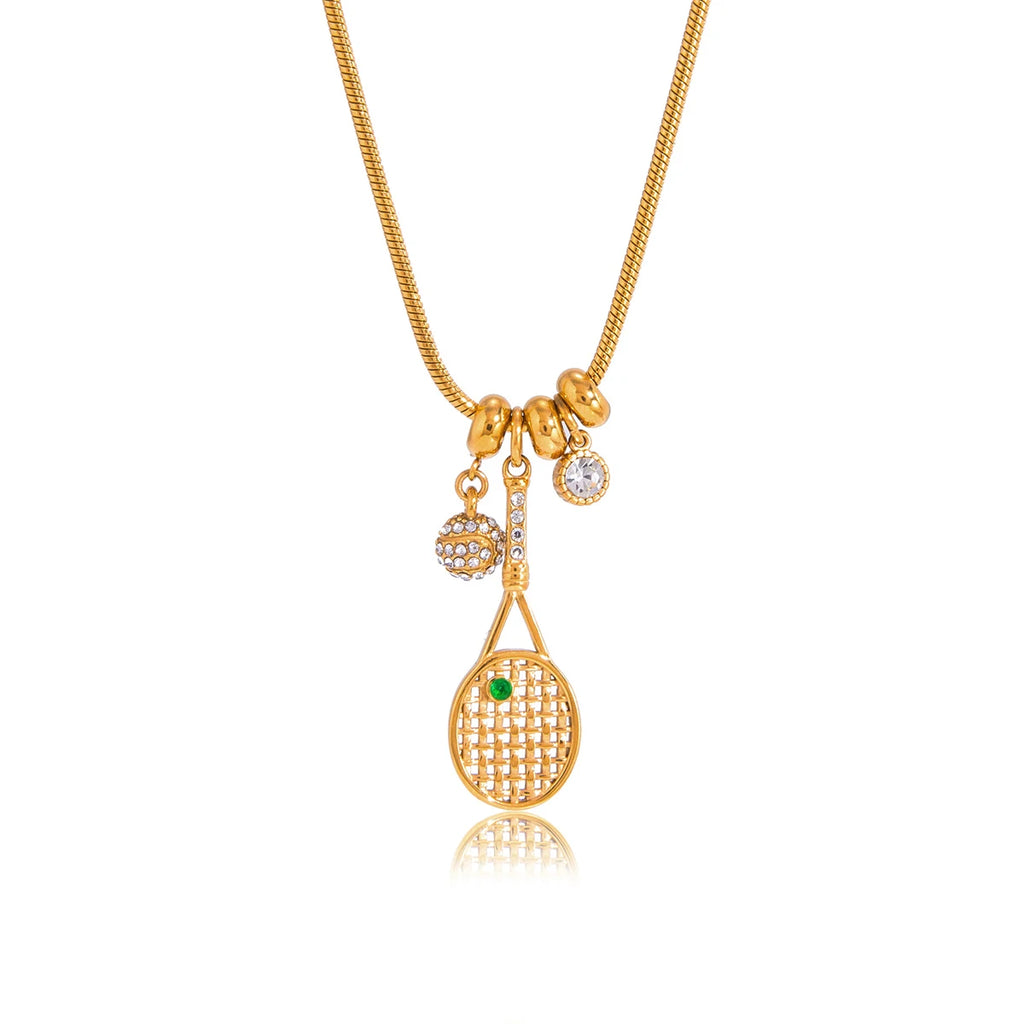 Dainty Zircon Tennis Racket Pendant Necklace