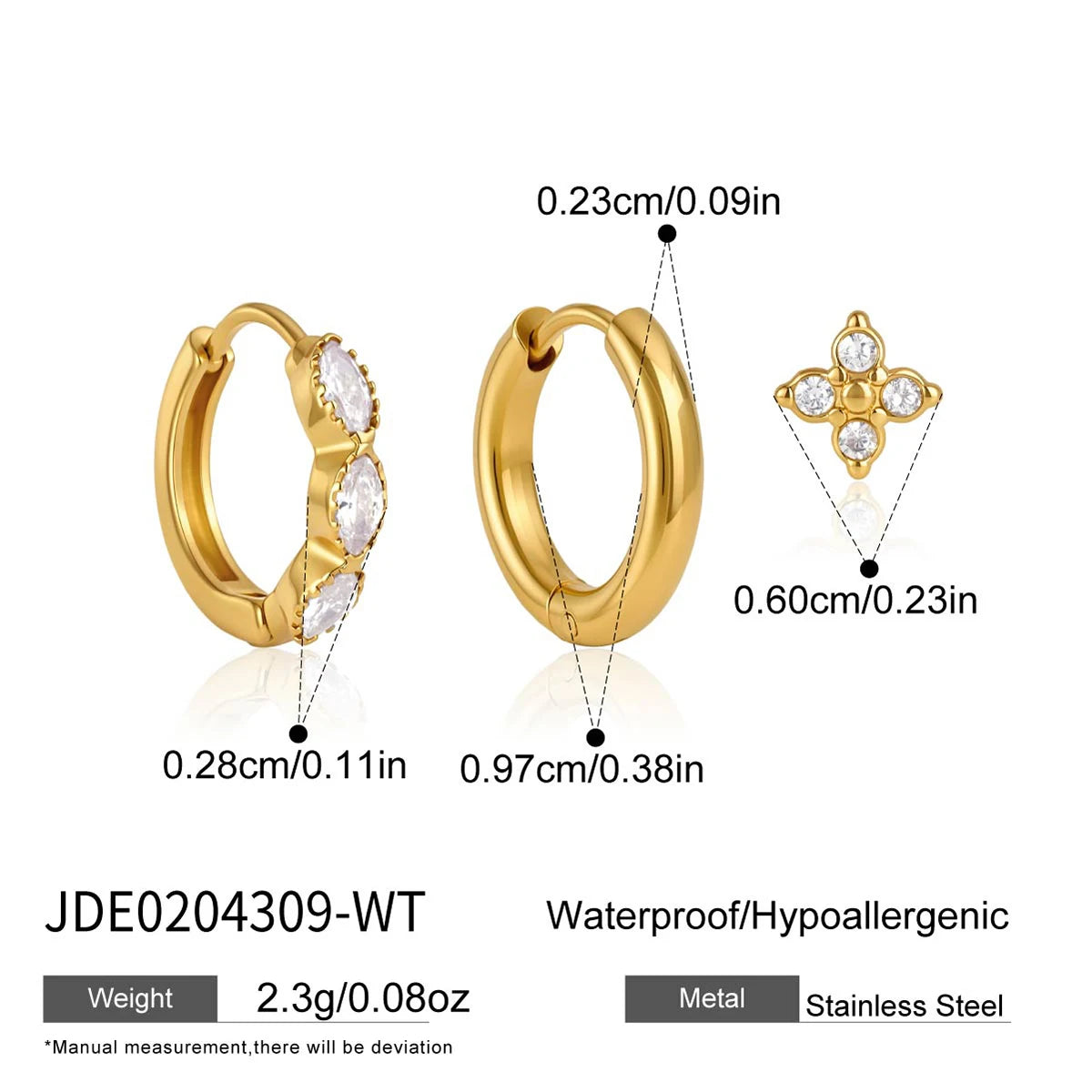 3pcs Minimalist Cross Zircon Earring Set