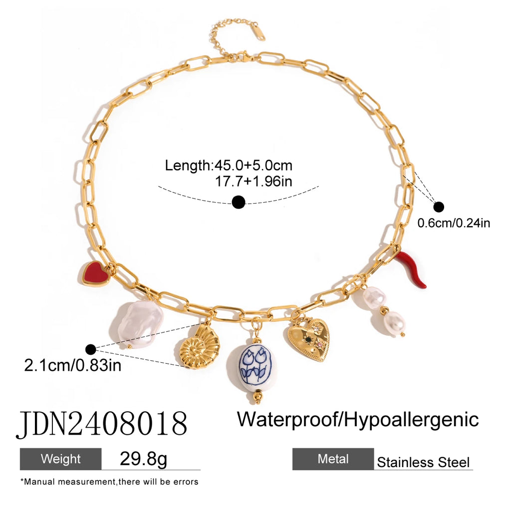 Love Heart Imitation Pearl Pendant Necklace