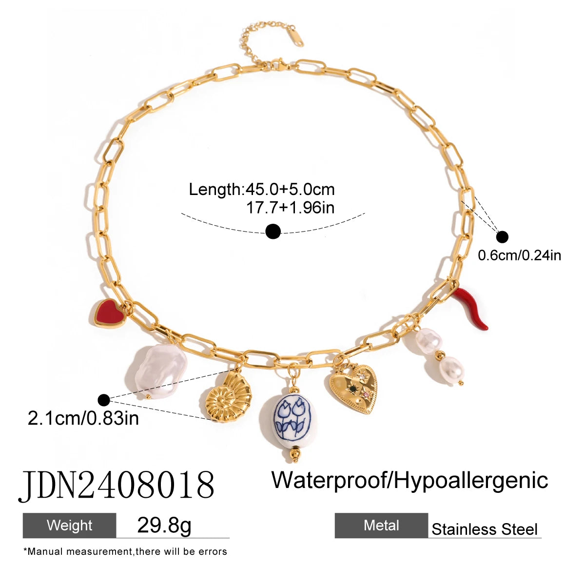 Love Heart Imitation Pearl Pendant Necklace