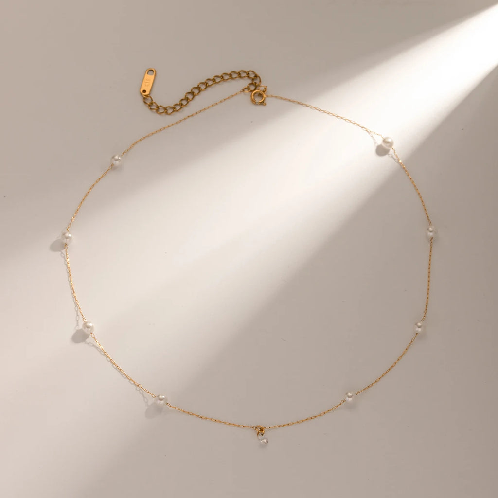 Exquisite Stainless Steel Pearl Zircon Necklace
