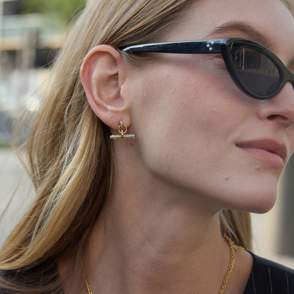 Full Crystal T Bar Drop Earrings