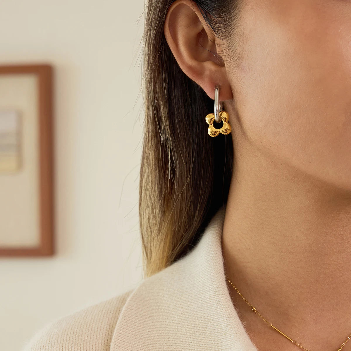 Hollow Flower Mixed Color Earrings
