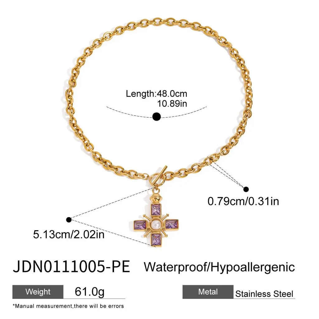 Rhinestone Pearl Cross Pendant Necklace