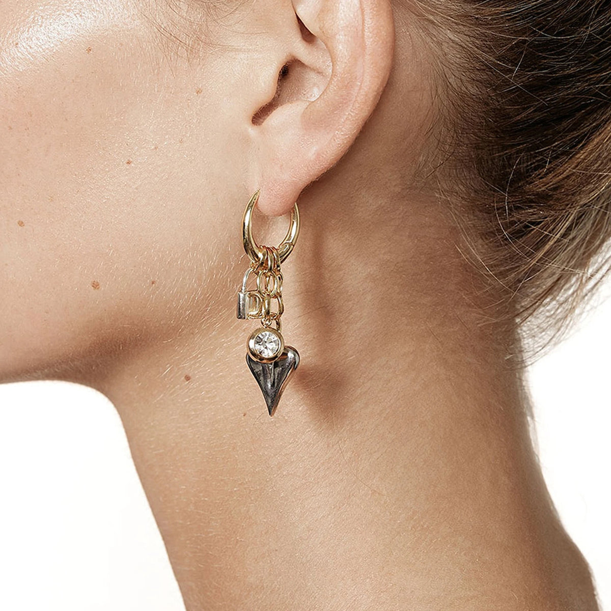 Minimalist Gold&Silver White Zircon Love Heart Lock Pendant Earrings