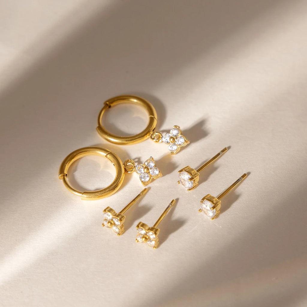 3 Pairs/Set Delicate Zircon Earrings