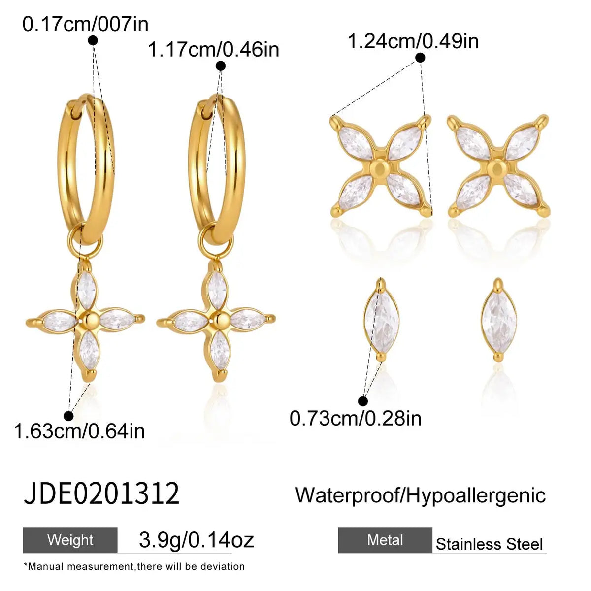 3pcs/set Cross Cubic Zirconia Drop Earring