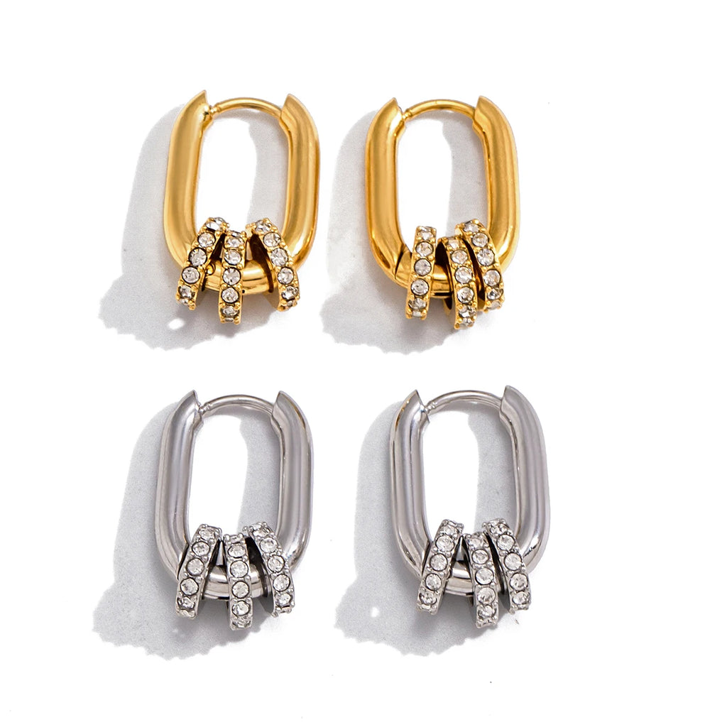 Crystal Circle U Shape Clip Earrings