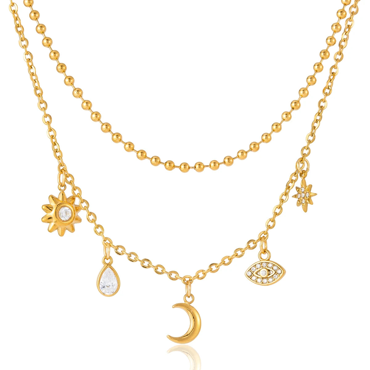 Water Drop Sun Star Evil Eye Pendant Necklace