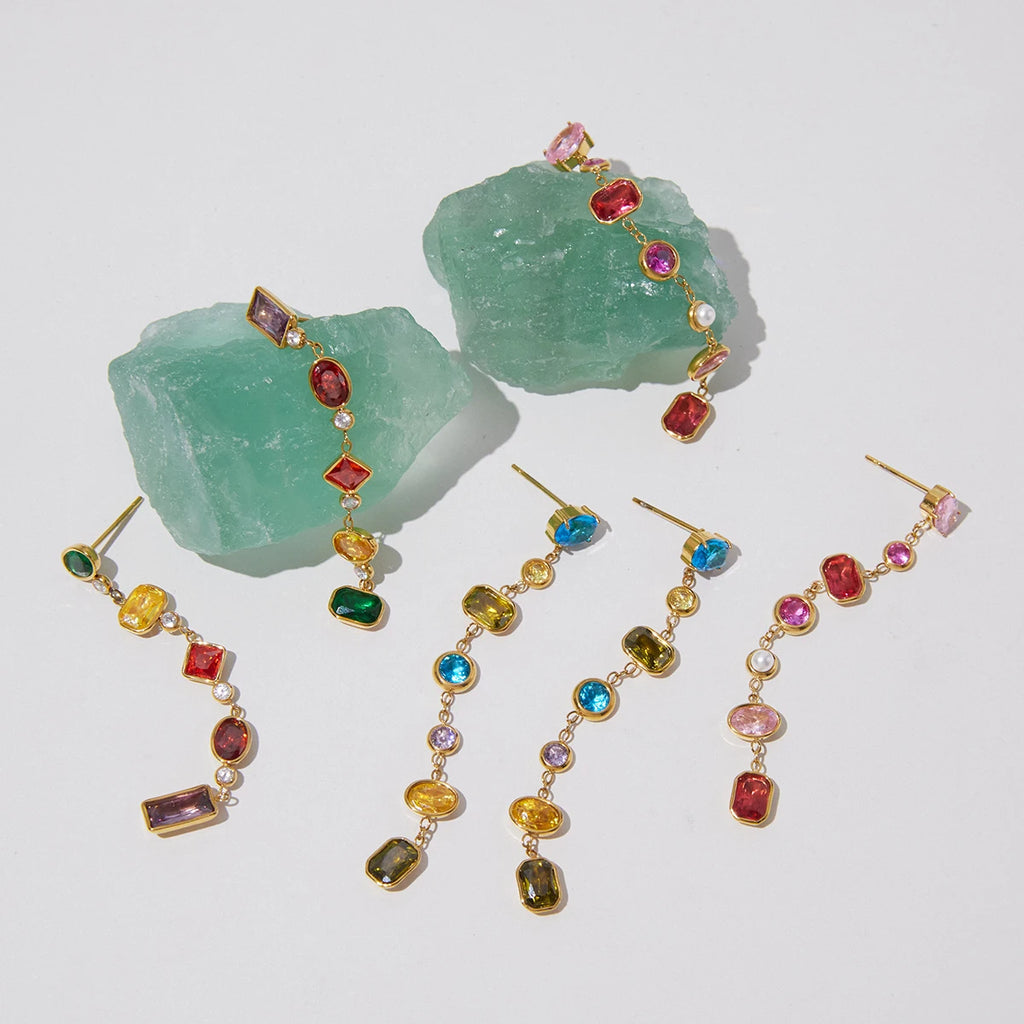 Colorful Zircon Geometric Pendant Drop Earring