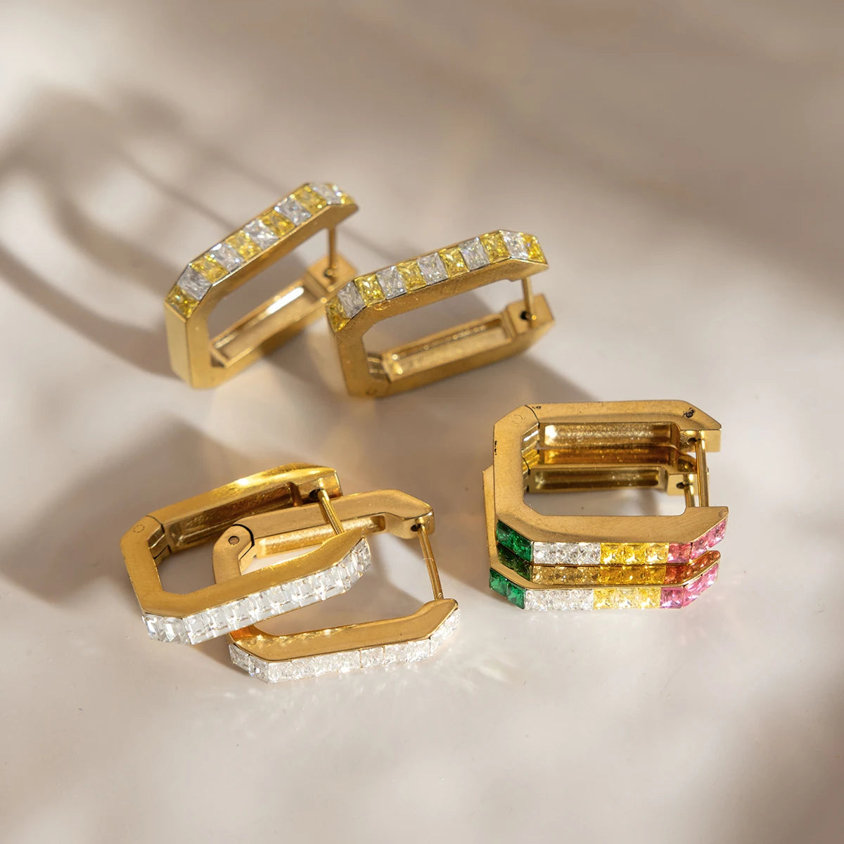 Multicolor Zircon U Shape Clip Earrings