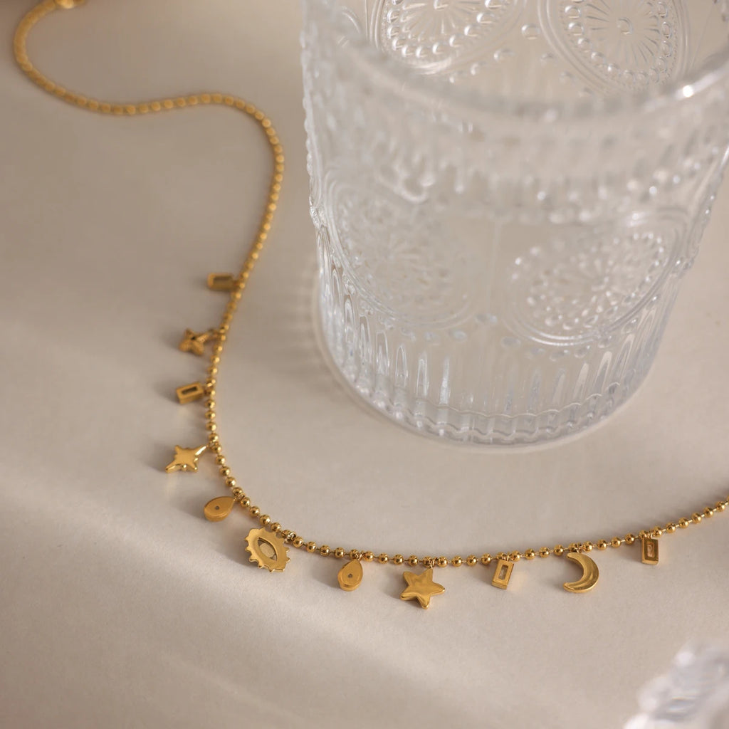 Exquisite Zircon Eye Star Moon Pendant Necklace