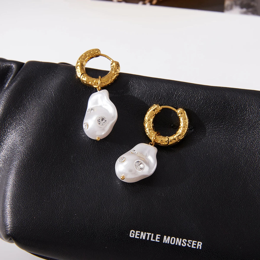Elegant White Zircon Baroque Pearl Earrings