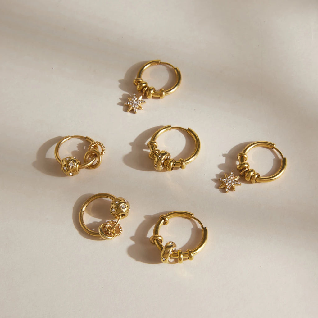Zircon Round Star Hoops Earrings