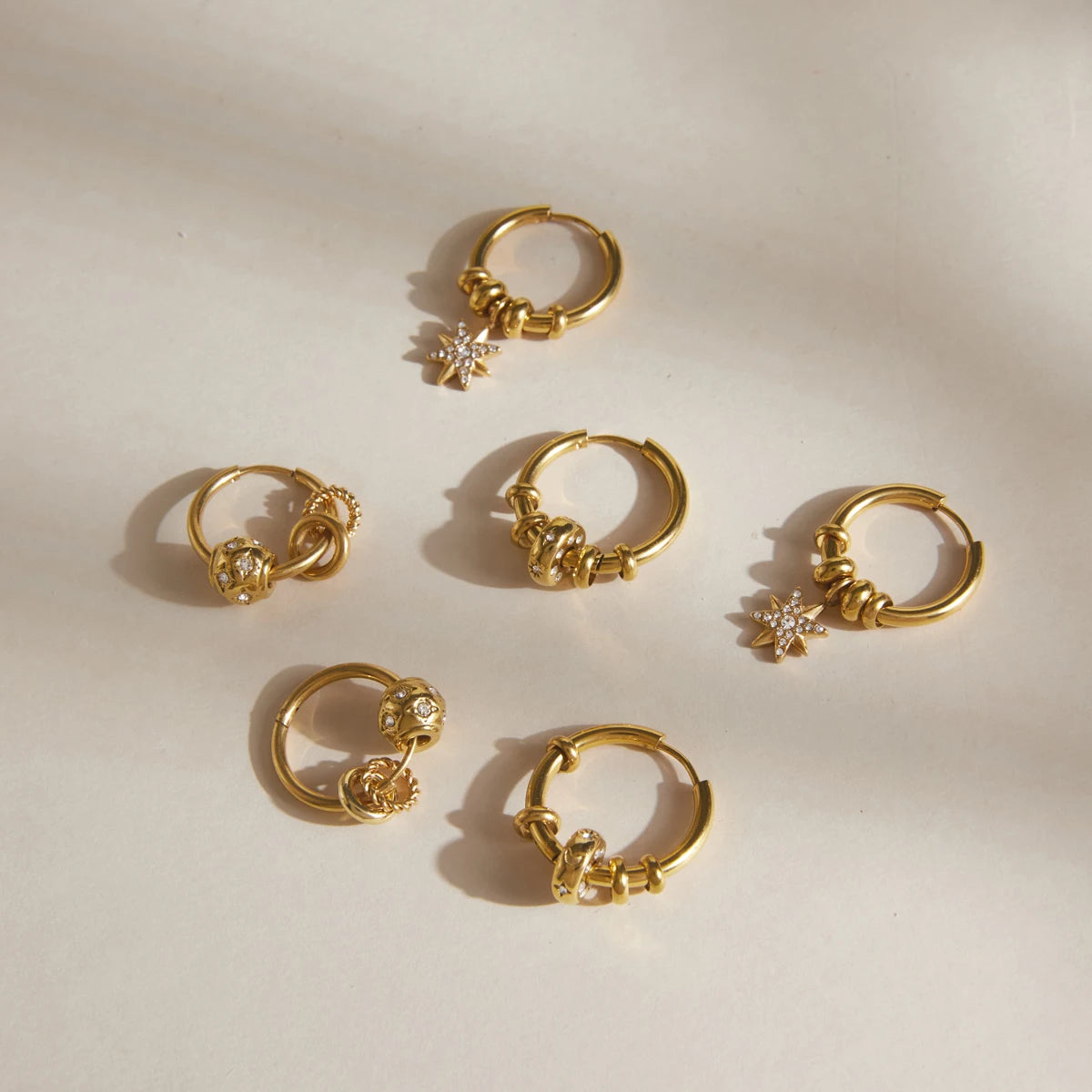Zircon Round Star Hoops Earrings